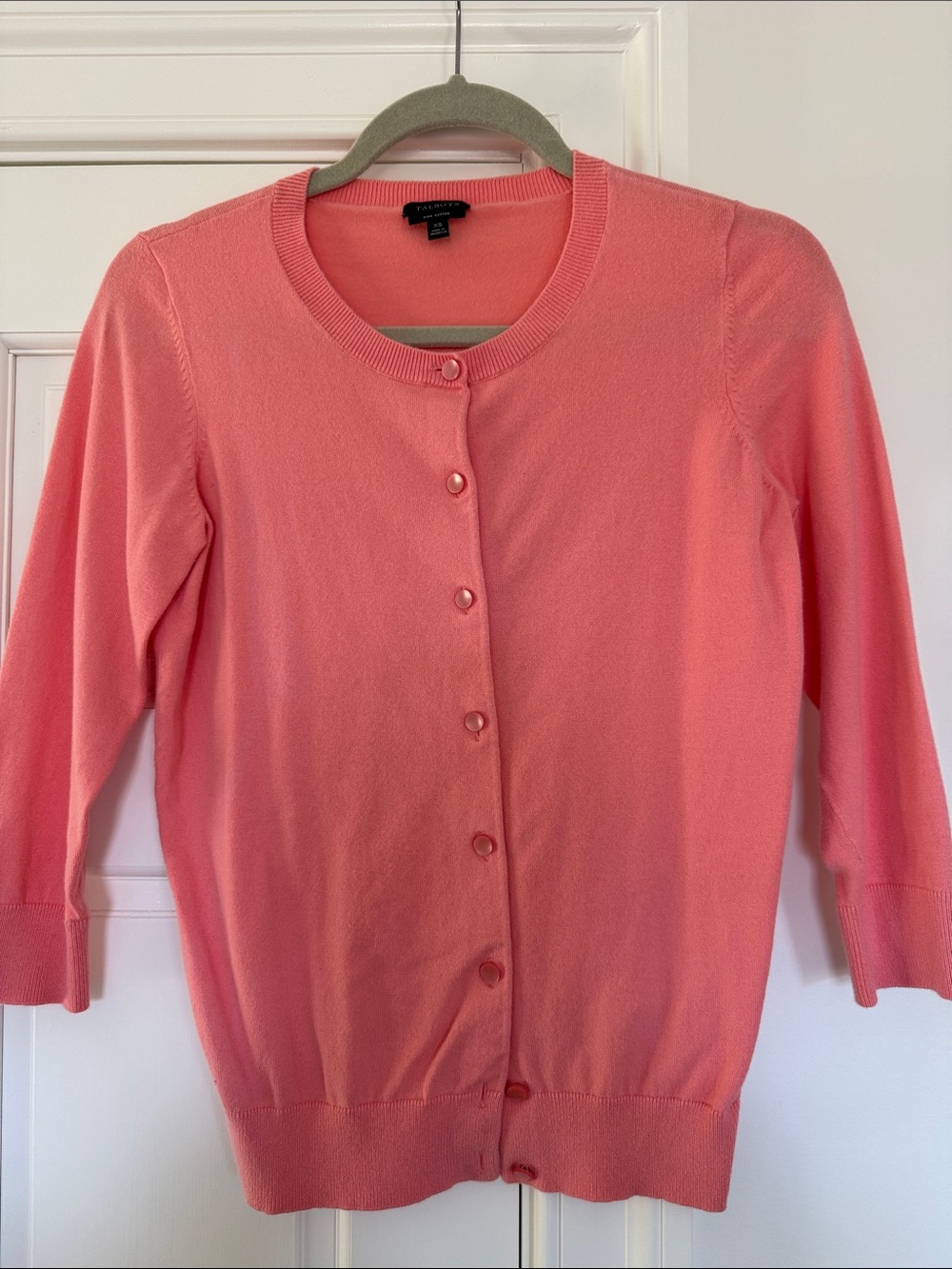 Talbots Coral Pink Button-Front Crewneck Cardigan